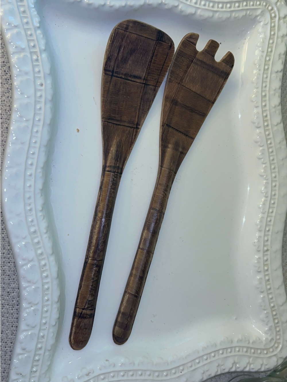 Pair of Vintage Mid-Century Modern Woven Wood Salad Servers